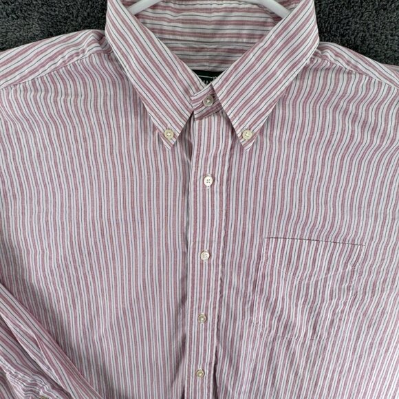 Gitman Bros Long Sleeve Button Up Shirt Mens 17 35 Striped Pink White Cotton - Picture 1 of 13